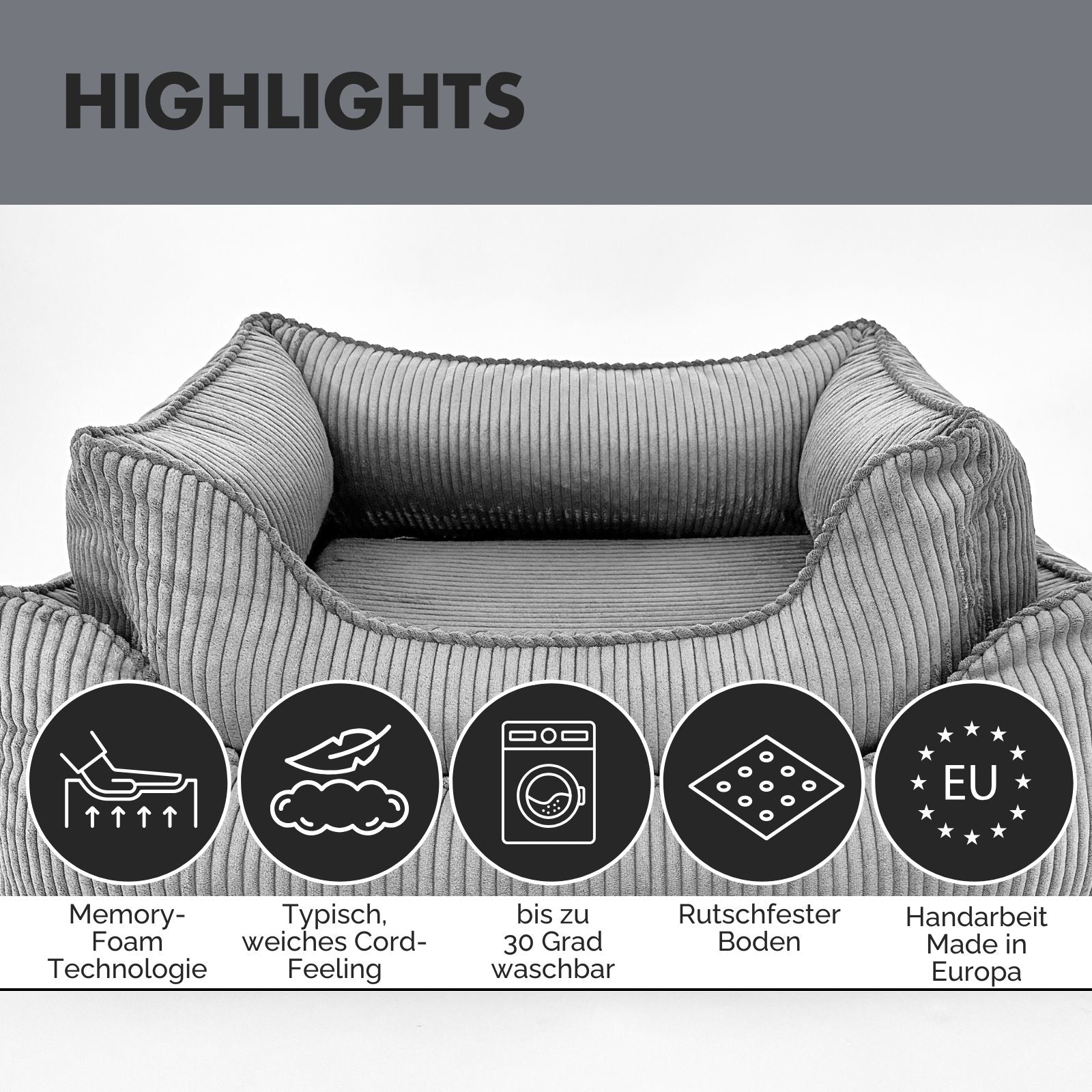 Hundebett ANTON Cord Grau