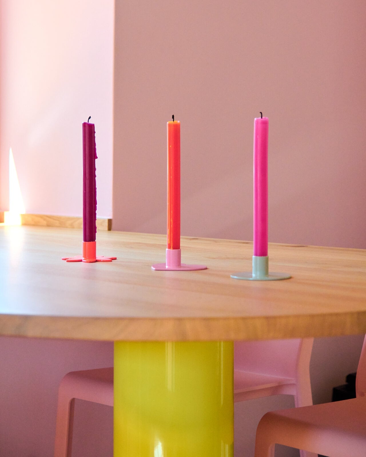 Kerzenständer | Kerzenhalter für Stabkerzen HERZ Rosa + Kerze