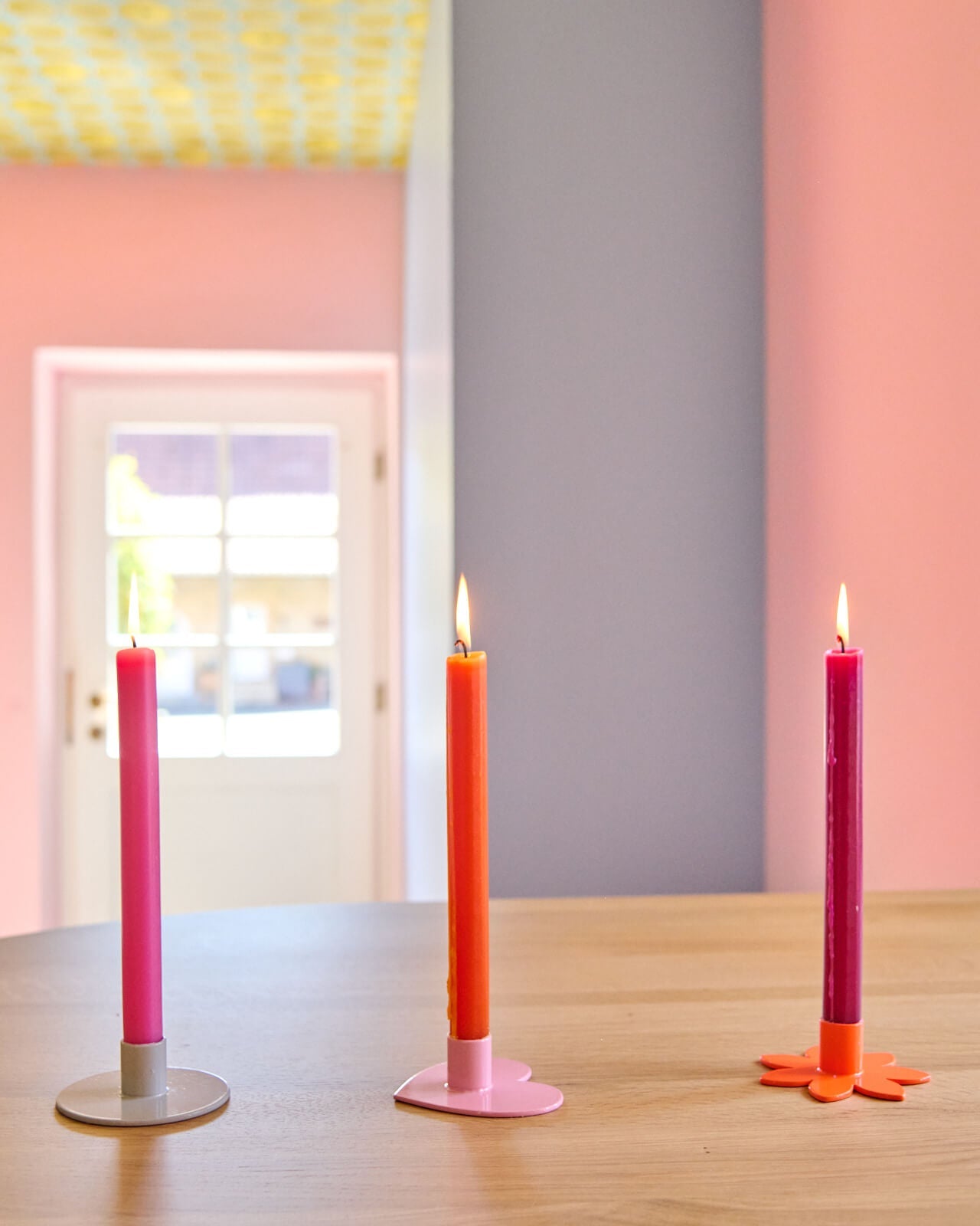 Kerzenständer | Kerzenhalter für Stabkerzen HERZ Rosa + Kerze